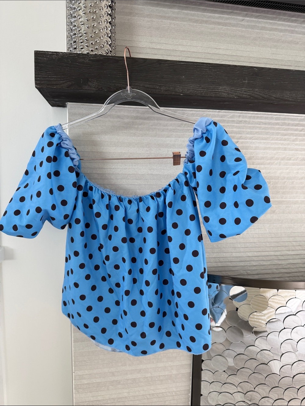 Girls Blue Polka Dot Off-Shoulder Top